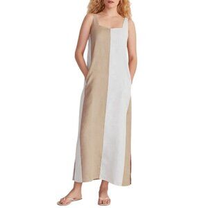 Haven Well Within Linen Sleeveless Colorblock Maxi Dress Tan/White Size XS